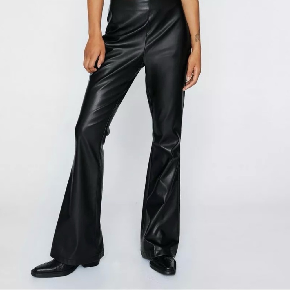 Nasty Gal Collection Faux Leather High Waisted Flared Trousers